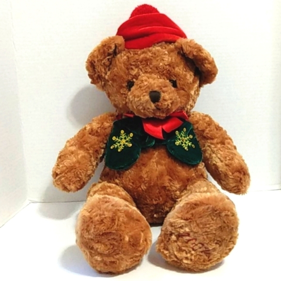 GALERIE VINTAGE HOLIDAY STUFFED BEAR 22 INCHES - Picture 1 of 6